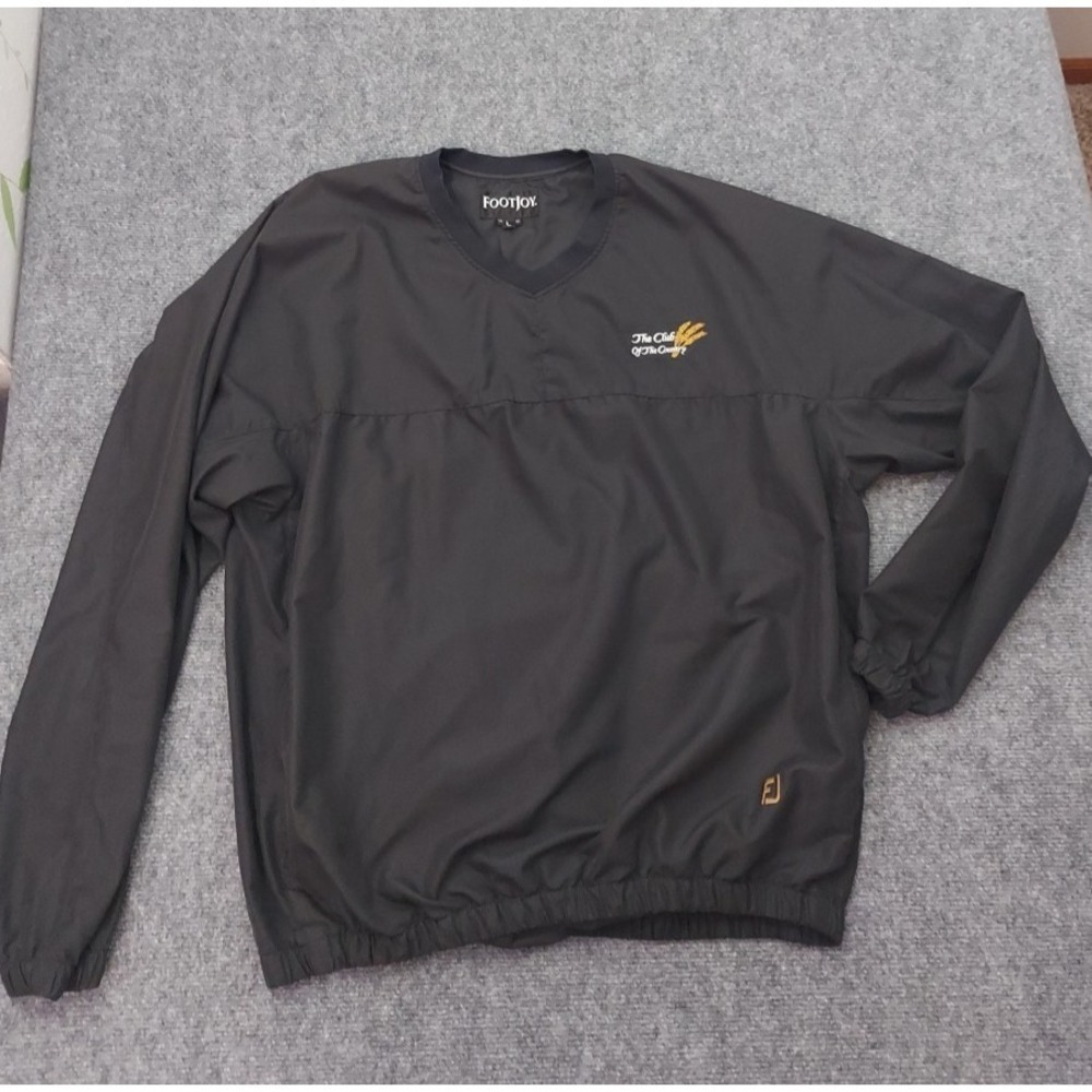 FJ Footjoy Pullover Windbreaker Mens Large Black Long Sleeve Embroidered Logo